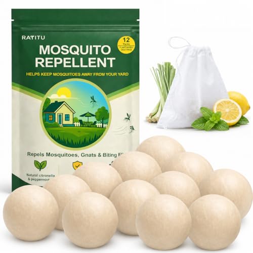 Mosquito Repellent Balls, Outdoor & Indoor Natural Mosquito Repellent for Patio, Yard, Camping, 12 Pack Peppermint Oil & Citronella Oil Mosquito Deterrent, Safe for Kids & Pets