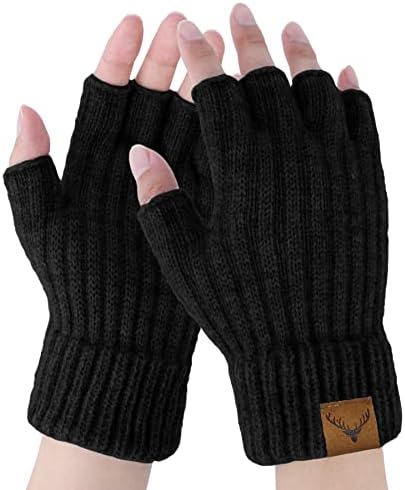 YouGa Fingerless Gloves for Men - Winter Knitted Gloves Thermal Fingerless Gloves Half Finger Gloves Fleece Lined for Working Driving Typing