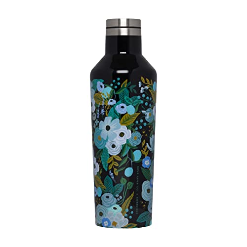 Corkcicle Canteen - Triple Insulated Stainless Steel Bottle with Straw -Keeps Cold for 25+ Hours and Hot for 12 Hours - Leakproof, Reusable, BPA-Free, Dishwasher Safe - Garden Party (Blue), 475ml/16oz
