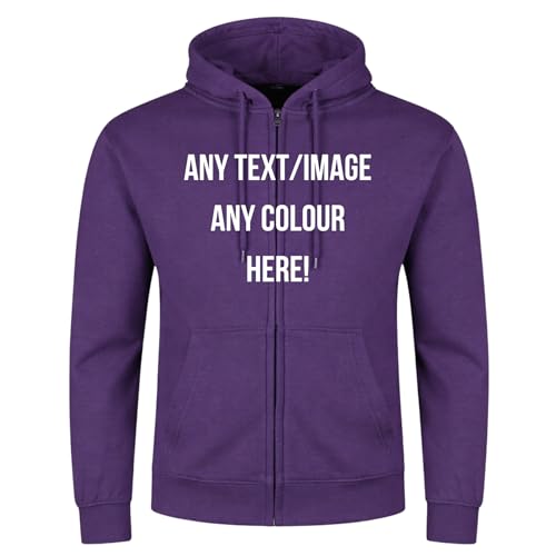 Image of Style It Up Personalised Adults Unisex Mens Ladies Full Zip Hoodies Womens Fleece Sweatshirt Plain Top (PURPLE, M)