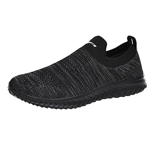 Woaikeyu hombres zapatillas moda verano hombres zapatillas malla mosca tejido ligero cómodo casual plano inferior, gris oscuro, 41 EU