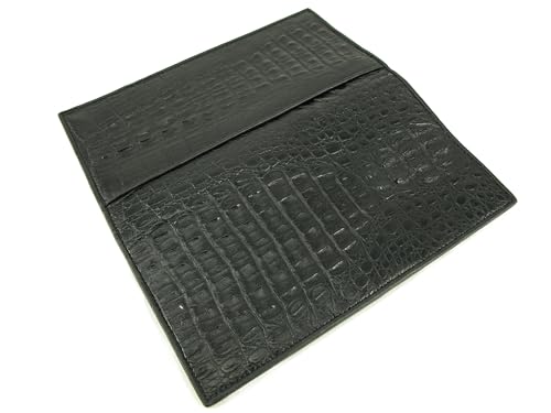 Genuine Crocodile Caiman Hornback Skin Soft Leather Checkbook Long Wallet (Black)3