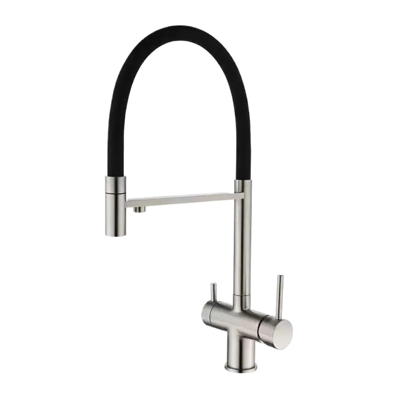 3in1 Kitchen Water Filter Faucet Dual Spout Pure Drinking Water Mixer Tap Rotation Water Purification Feature Taps Kitchen Crane(Brushed Nickel)