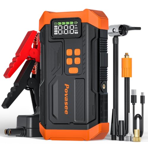 Image of 5000A Jump Starter with Air Compressor,Car Jumper Starter Portable with 150PSI Tire Inflator 12V Jump Box (Up 9L Gas /8L Diesel Engine with LCD Display,Flashlight,Storage Case（Orange
