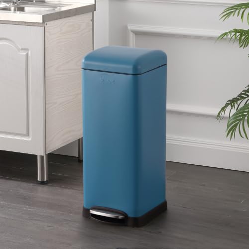 Image of happimess Betty 8 Gal Step Trash Can Soft-Close Lid, Bright Cobalt Blue | Removable Liner, Semi-Rectangular, Steel Pedal, Iron Powder Coated, 27 inch Height, Non-Skid Base