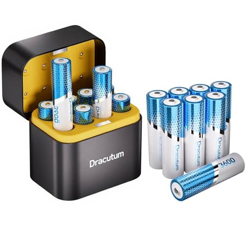 Dracutum AA Rechargeable Batteries Lithium with Charger 16 Pack
