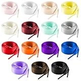 AUEAR, 15 Pairs 47' Flat Satin Ribbon Shoelaces Colorful Silk Shoestrings Wide Shoe Laces for Sneakers Skate Shoes Boots Sport Shoes,15 Colors