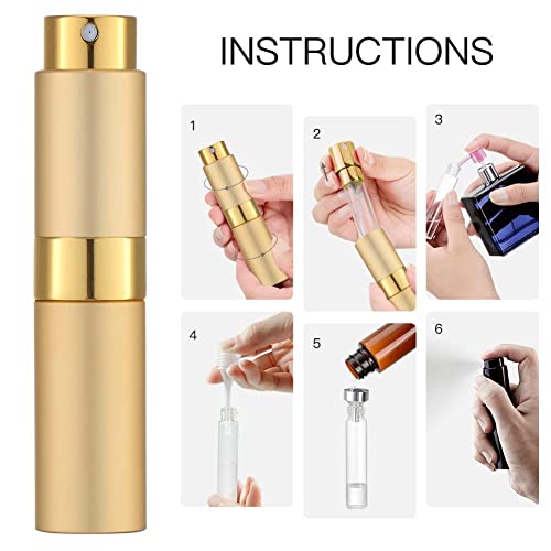 Image of 10ML Mini Perfume Atomizer Spray Bottle, Empty Refillable Glass Travel Cologne Sprayer for Men & Women with Refill Tools (Golden-1)