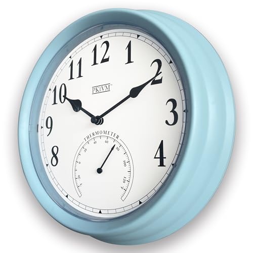 PKVM 1978 (New) 9.9 inch Pololio Indoor Wall Clock with Thermometer. Sweep Movement (Pastel Blue)