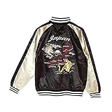 [WESTSEA] 和柄刺繡 スカジャン メンズ レディース ブランド ウエストシー アウター 薔薇 バラ 虎 舞妓 風神 雷神 鷹 龍 狼 金魚 桜 鯉 鶴 刺繍 妖怪 がしゃどくろ 雪女 九尾の狐 猫又 ジャケット ブルゾン (JP, アルファベット, L, 10.日本地図×龍虎)