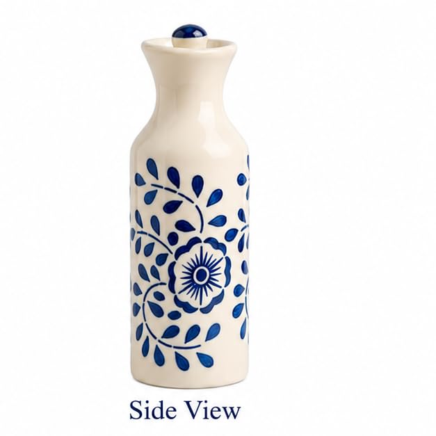 Image of Crazy Sutra Naturra Ceramic Oil Dispenser Bottle with Lid & Handle | Decorative Kitchen Oil Pourer for Olive Oil Vinegar Soy Sauce Salad Dressing | Elegant Kitchen Storage Bottle (Blue Floral)