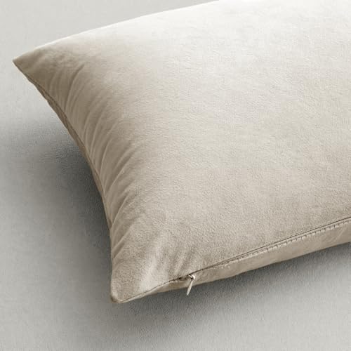 Image of MIULEE Pack of 2 Velvet Pillow Covers Decorative Square Pillowcase Soft Soild Cream White Cushion Case for Sofa Bedroom Car 22 x 22 Inch 55 x 55 cm