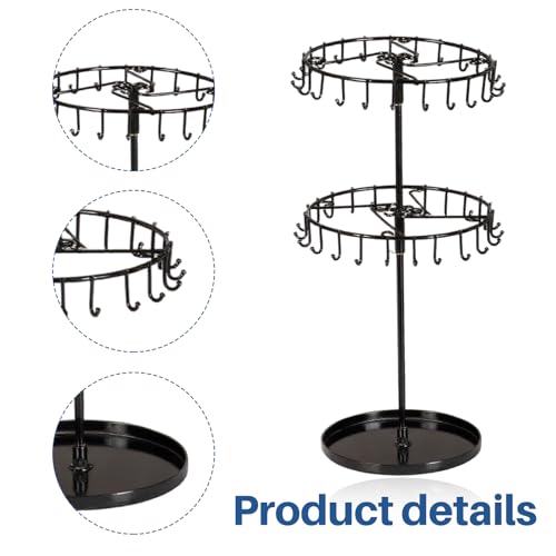 XHNKEG Présentoir à bijoux à 2 niveaux - Noir - Porte-bijoux rotatif en métal - Support pour colliers et bracelets – vue 3