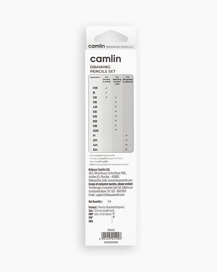 Image of Camel Assorted Drawing Pencils | Pack of 6 | HB, 2B, 4B, 6B, 8B & 10B | Sketching & Shading Pencils for Artists