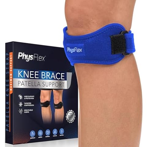 PhysFlex Patella Knee Brace 1 Pack - Knee Support and Pain Relief, Running, Hiking, Basketball, Jumpers Knee, Tendonitis, Adjustable Strap Patellar Tendon Stabilizer (Blue) Cover