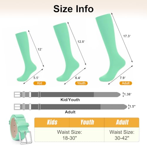 Image of XZQTIVE Baseball Softball Socks and Baseball Softball Belt Combo Set Knee-High Soccer Socks for Kids Youth Adult
