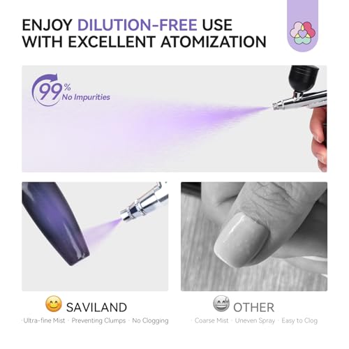 Image of SAVILAND Plus Airbrush Gel Nail Polish Dilution-free: 20 ml Purple Non-Acetone Nail Polish for Airbrush Fine Mist Nail Gel Polish No Clogging Castor Oil VE Airbrush Paint for French Cat Eye Paint