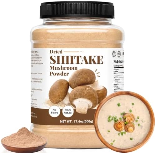 17.63oz Dried Shiitake Mushroom Powder，Large Bulk Size Family Jar