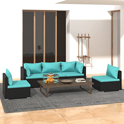 EDNRSOG 5-Piece Garden Lounge Set Black with Water Blue Accents,