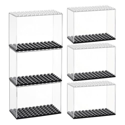 OLYCRAFT 6 Caja de Presentación Apilable para Minifiguras Colección de 9.6x4.8x6.9cm Almacenamiento de Minifiguras Vitrina de Plástico para Minifiguras con Base Negra Vitrina Transparente