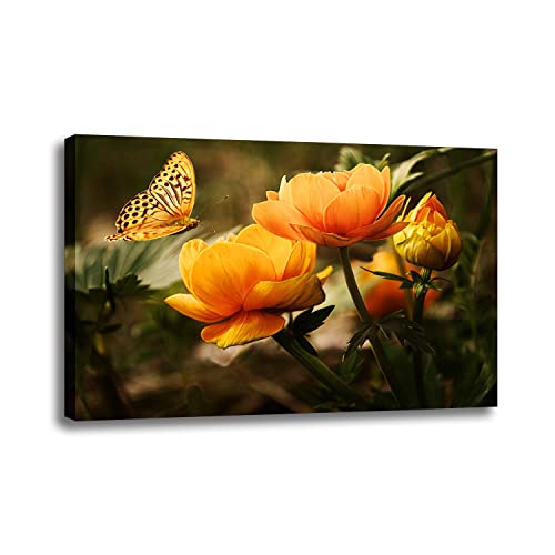 Impression sur toile fleur papillon argent Yhmcie 50cm