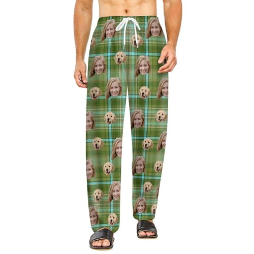 Custom Plaid Pajamas Pants Personalized Funny PJ Pant Design with Photo Face Pajama for Men