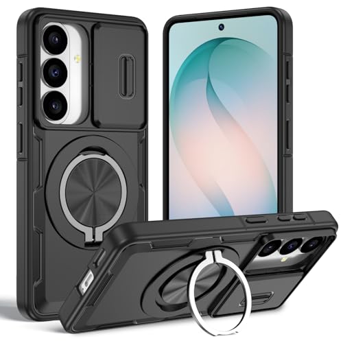 Étui Samsung S25 de protection antichoc militaire avec cache-caméra coulissant noir premium