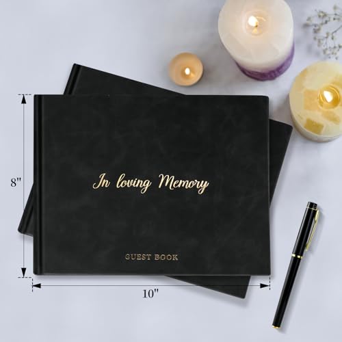 Image of Funeral Guest Book for Memorial Service in Loving Memory Funeral Guest Book with MemoryTable Sign & Back Pocket - Guest Sign in Book for Funeral Service (Black)