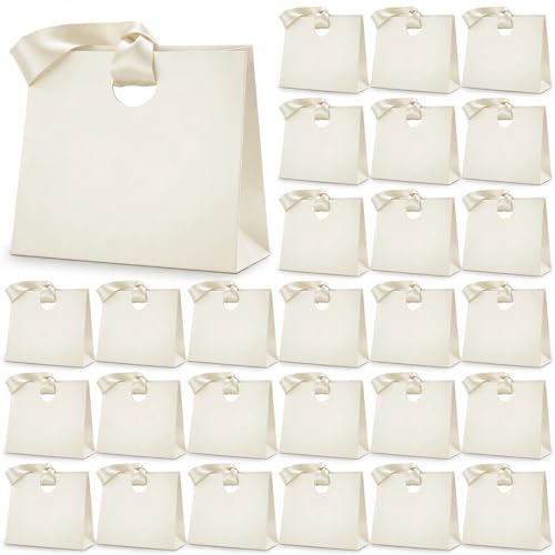 Feifeiya 30 Pcs Small Cream Gift Bags with Ribbon Handles