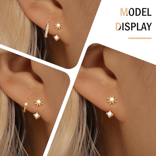 GEORGE · SMITH Sterling Silver Star Earrings for Women, 14K Gold Huggie Hoop Earring Sets for Multiple Piercing, Hypoallergenic Star Stud Set Earrings Stacks for Women Trendy Jewelry4