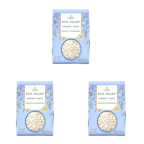 Image of Eco Valley Hearty Oats in Pouch 1 Kg| Rich in Protein and Fibre| Rolled Oats Natural Wholegrain| Nutritious Breakfast Cereals| 100% natural grain| Cooks in 3 Minutes|Quick Cooking Oats| No added Sugar