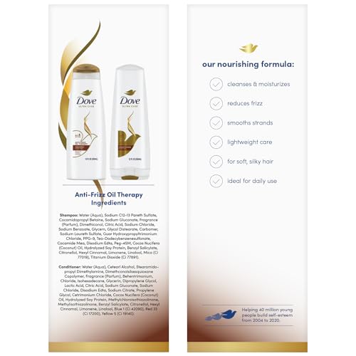 image for Dove Shampoo and Conditioner Set, Anti-Frizz Oil Therapy – Everyday 