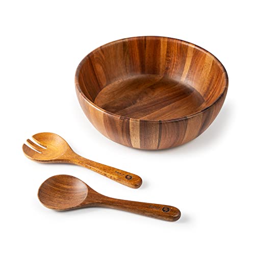Comparison: Best Salad Bowl Set 9 BILL.F Wooden Serving Bowl,12" Acacia Wood Large Salad Bowl Set with Salad Spoon and Fork for Fruits, Salads, Pasta