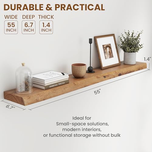 Image of Fun Memories 55 inch Wall Mounted Floating Shelves, Natural Elm Wood, 1 Pack
