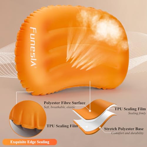 Funesla Camping Pillow Inflatable, Compressible, Lightweight Inflatable Pillows for Camping, Small InflatableTravel Camping Pillow for Adults Kids, Backpacking, Hiking, Beach-Orange - Image 3