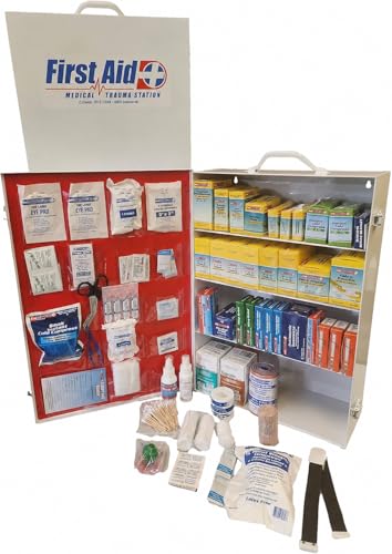 Rapid Care First Aid 80099 4 Shelf All Purpose First Aid Kit Cabinet, Class A+, Exceeds OSHA/ANSI Z308.1 2015, Wall Mountable