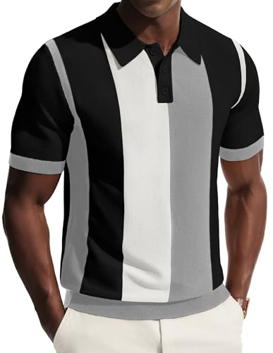 Image of PJ PAUL JONES Mens Polo Shirts Short Sleeve Vintage Knitted Polo T Shirts Black Gay XXL