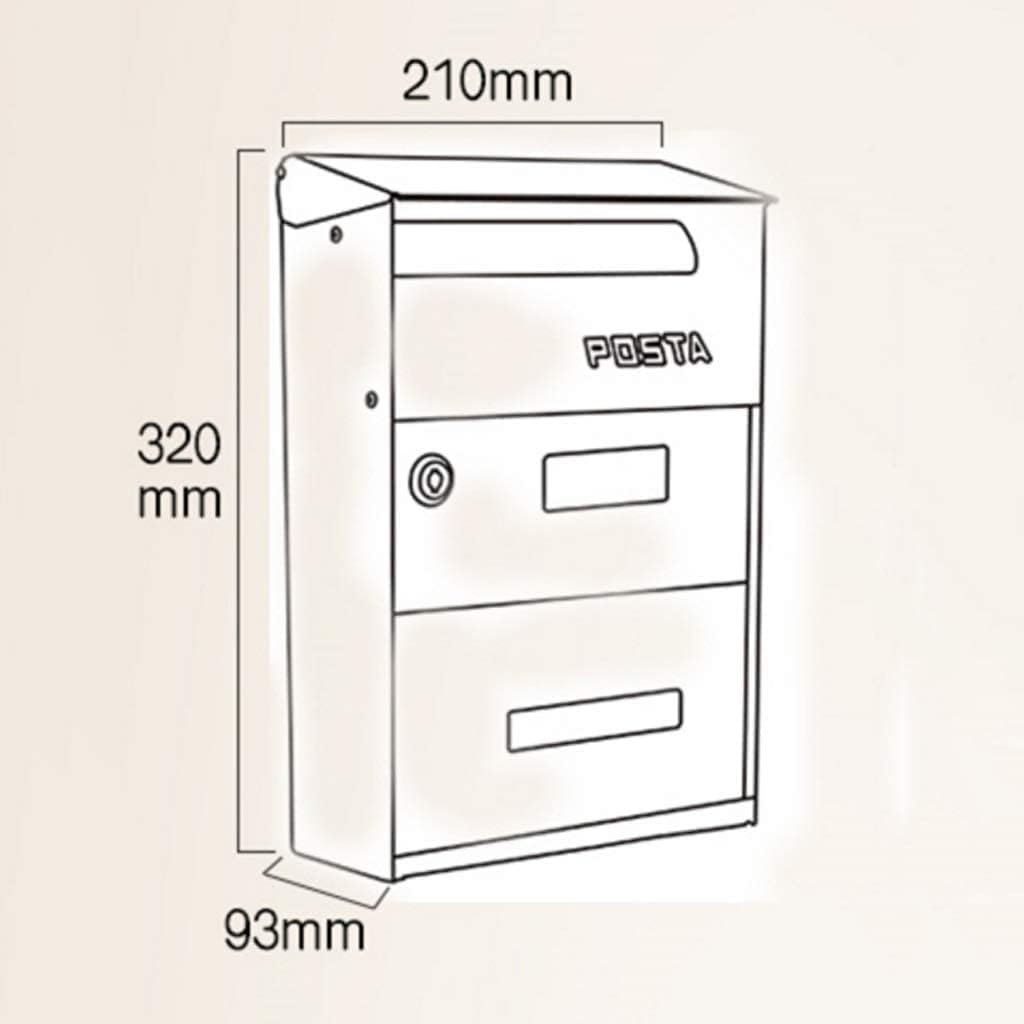 Lockable Letterbox for Garden Office Wall-Mount Stainless Steel Rainproof Mailbox Hanging Post Mail Bo