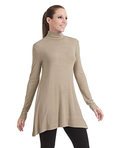 Come Together California Ctc Wt992 Womens Long Sleeve Turtleneck Sweater Tunic With Various Hem S Taupe #TOP3