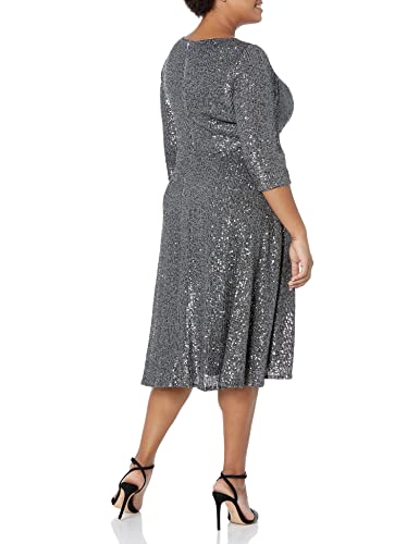Alex Evenings Women's Size 3/4 Sleeve Sequin A-Line Party Dress (Missy, Petite, Charcoal Plus, 18W #TOP22