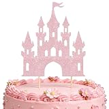 1 décoration de gâteau château à paillettes princesse pour anniversaire, mariage, fête prénatale, fête (rose)