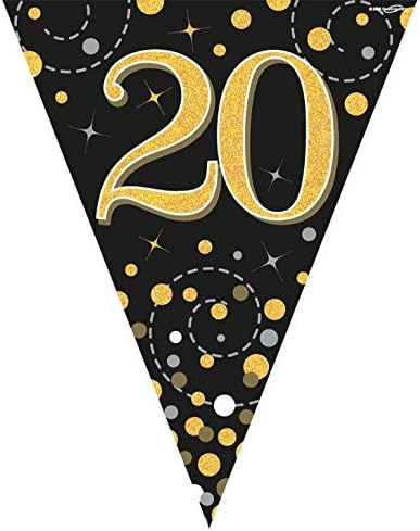 Party Bunting Sparkling Fizz 20 Black & Gold Holographic 11 flags 3.9m