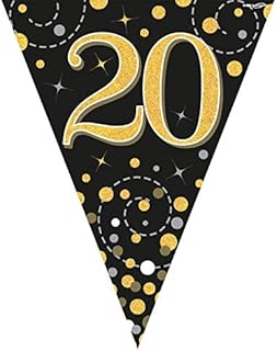 Party Bunting Sparkling Fizz 20 Black & Gold Holographic 11 flags 3.9m