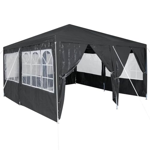 Carpa plegable 4x4 m antracita con 8 paredes impermeables para jardín 2