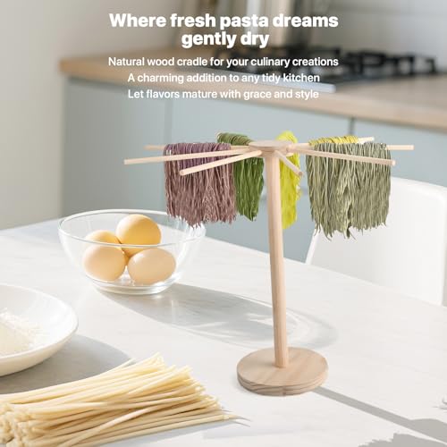 Pasta Drying Rack, Wooden Pasta Rack for Fresh Pasta - Bamboo Noodle Drying Rack & Spaghetti Hanger Stand | 9-Arm Pasta Dryer Rack with Wide Base | No-Tool Assembly, Noodle Dryer. by Girla - Image 5