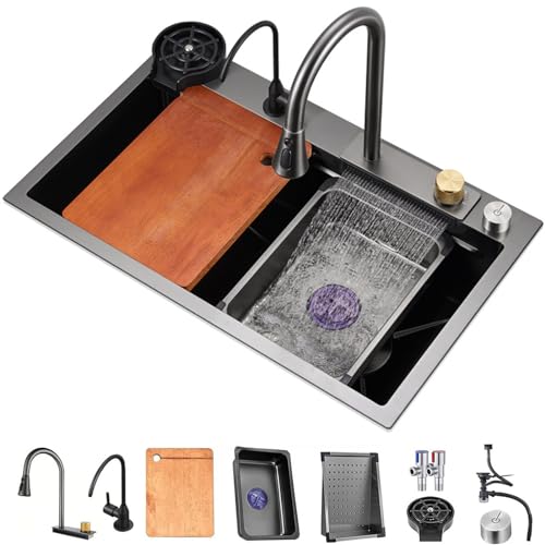 Évier de cuisine à cascade flying rain noir avec robinet extractible - 2