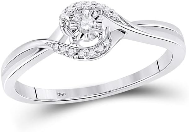 Diamond2Deal 10kt White Gold Round Diamond Solitaire Promise Ring 1/10 Cttw Color- G-H Clarity- I1-I2