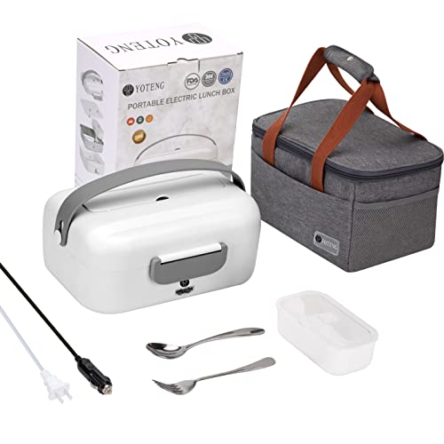 YOTENG Electric Lunch Box 75W Heated Lunch Boxes For Car/Truck / Home, Self Heating Lunch Box Leak Proof Portable Food Warmer with Removable SS Container, Fork & Spoon ,Carry Bag