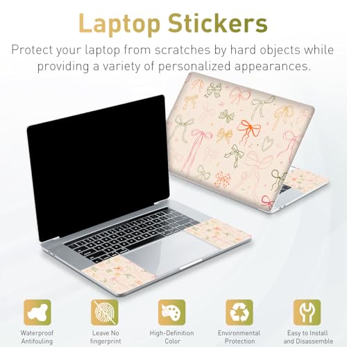 15 15.4 15.6 13 13.3 14 12 12.1 in Skin Laptop Sticker Decal, Apricot Netbook Skins for Notebook Tablet PC, Universal Vinyl Laptop Decor Cover, Art Protector Easy to Apple I Cute Girl\'s Bow