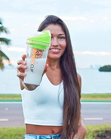 CRUNCHCUP Bundle & Save on Two Portable Cereal Tumblers - No Spoon, No Bowl, It's Cereal on the Go [Green & Yellow]